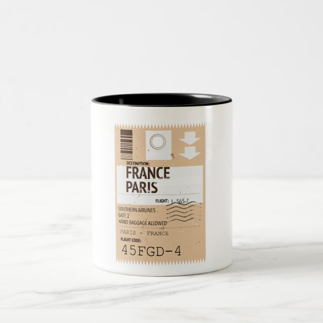 Taza Bicolor boleto de avión a París Francia (Centro)