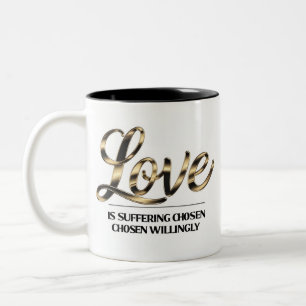 Taza Bicolor Bolso de mano con cita de amor de papel de oro