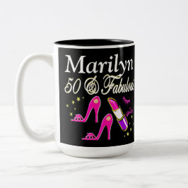 TAZA BICOLOR BOMBA PERSONALIZADA DE COLOR ROSA 50 Y FABUOSO