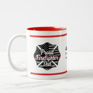 Taza Bicolor Bombero Personalizado Nombre de Papá Línea Roja Fi