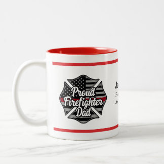 Taza Bicolor Bombero Personalizado Nombre de Papá Línea Roja Fi