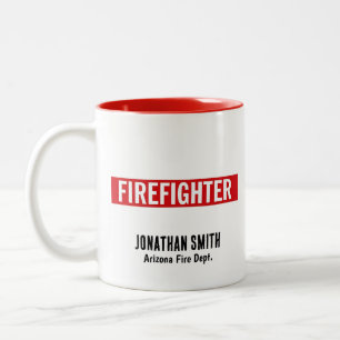 Taza Bicolor Bombero Único en Línea Roja Fina
