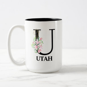 Taza Bicolor Bonito Alfabeto monogramado U floral