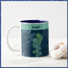 Taza Bicolor Bonito Hojas azules y verdes Verde azuladas