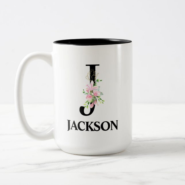 Taza Bicolor Bonito J Monogramado Inicial (Izquierda)