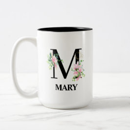 Taza Bicolor Bonito M Inicial Monogramado Floral