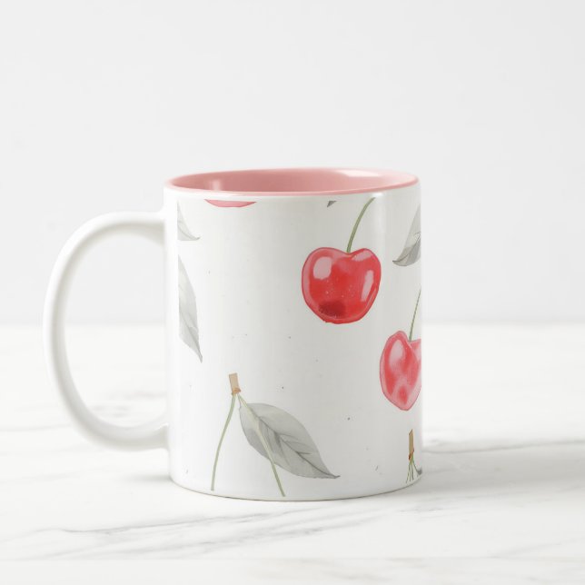 Taza Bicolor Bonito Patrón de fruta de cerezo (Izquierda)