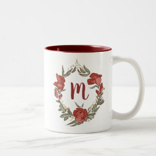 Taza Bicolor Bonito Rosebud Blossom Wreath Monograma moderno