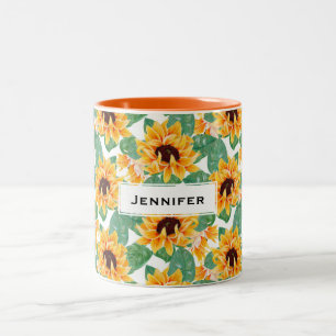 Taza Bicolor Bonito Sunflower Patrón amarillo y verde