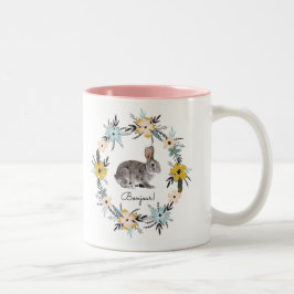 Taza Bicolor ¡Bonjour! Bunny and Spring Flower Wreath Easter