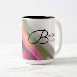 Taza Bicolor Bonjour Mamá a Chérie. Pintura abstracta