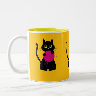 Taza Bicolor ¡Bonos! Mug - Tejido + Kitty 🧶 🐈 ‍ ⬛