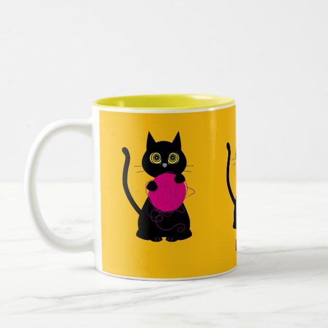 Taza Bicolor ¡Bonos! Mug - Tejido + Kitty 🧶 🐈 ‍ ⬛ (Izquierda)