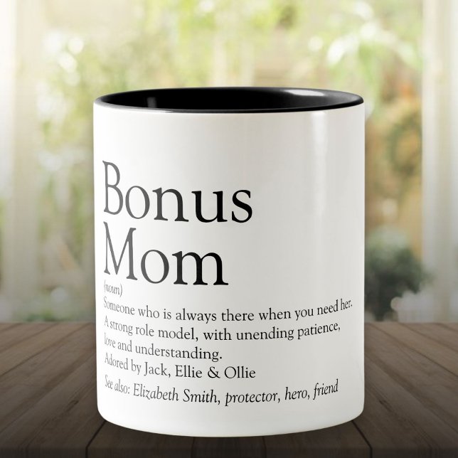 Taza Bicolor Bonus Mom Definition Cita Divertida moderna (Bonus Mom Definition Quote Fun Modern Two-Tone Coffee Mug)