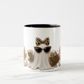 Taza Bicolor Boo-Jee Ghost Mug, Leopard Print Halloween Coffee