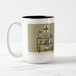 Taza Bicolor Bookcase de mediados de siglo con gatos siameses