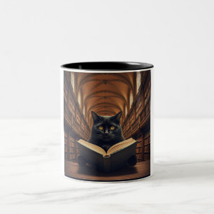 Taza Bicolor Bookworm Cat Coffee Mug