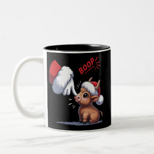 Taza Bicolor Boop de Mano Navideño Vaca Highland Santa Granjero