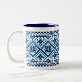 Taza Bicolor Bordado azul ucraniano (vyshyvanka)