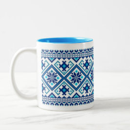 Taza Bicolor Bordado azul ucraniano (vyshyvanka)