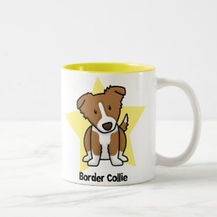 Taza Bicolor Border collie de Brown de la estrella de Kawaii