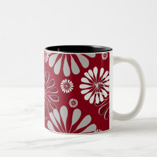 Taza Bicolor Borgoña y floral gris