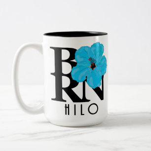 Taza Bicolor BORN Hilo Hawaii Blue Hibiscus 15oz