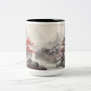 Taza Bicolor Bosque de arce y río en la montaña