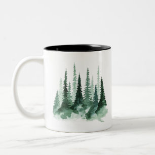 Taza Bicolor bosque de pinos de acuarela de árbol