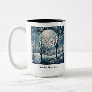 Taza Bicolor Bosque nórdico personalizado bajo la luz de la lun