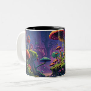 Taza Bicolor Bosque trippy con criatura psicodélica