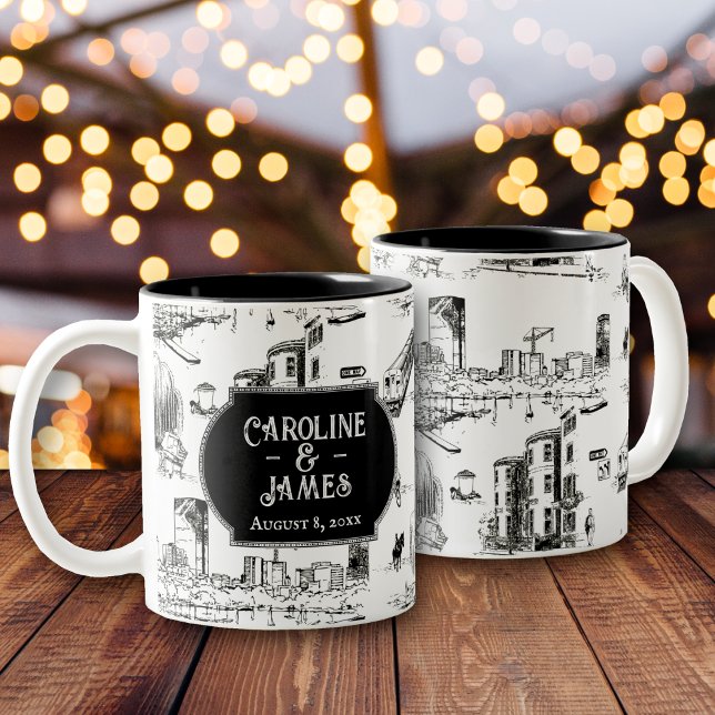 Taza Bicolor Boston Toile Personalizado Boda Date Mug (Subido por el creador)