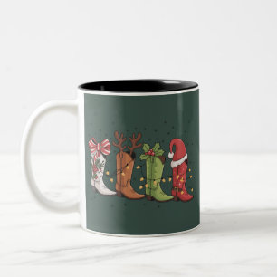 Taza Bicolor Bota de vaquero Navidad occidental vaquera país Na