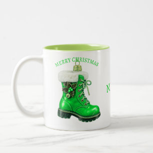 Taza Bicolor Bota festiva verde navidad alegre
