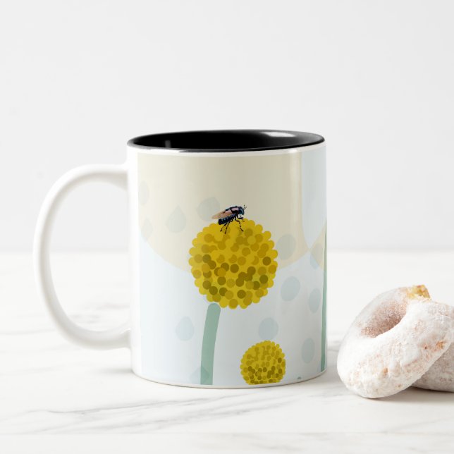 Taza Bicolor Botánico abstracto moderno Amarillo Billy Button (Con donut)