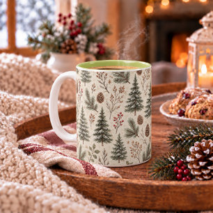 Taza Bicolor Botánico invernal rústico de bosque