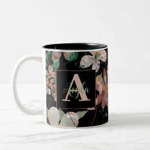 Taza Bicolor Botánicos de la acuarela Boho de Medianoche