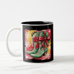 Taza Bicolor Botas de vaquera de Navidad Coquette occidental el