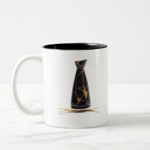 Taza Bicolor Botella negra del motivo de Kintsugi del oro del