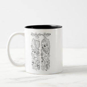 Taza Bicolor Botellas de buceo diseño de vida marina en negro