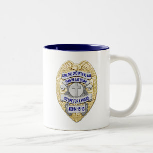 Taza Bicolor Botón Brillante de la Línea Azul Fina y Medalla de