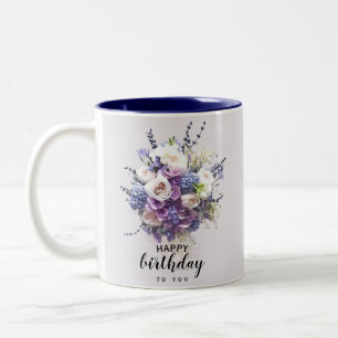 Taza Bicolor Bouquet de época Caligrafía de cumpleaños pers