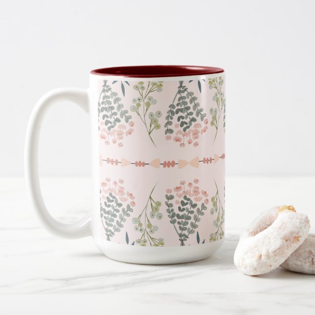 Taza Bicolor Bouquet de flores Pastel Boho (Con donut)