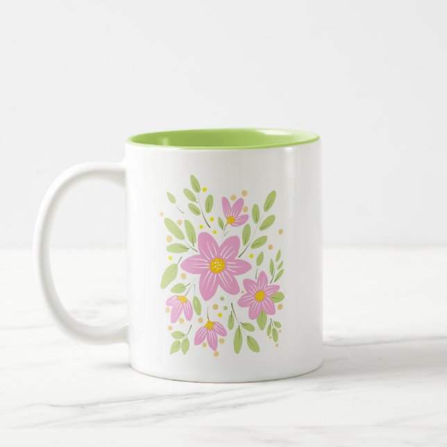 Taza Bicolor Bouquet floral rosa de ciruela suave (Izquierda)