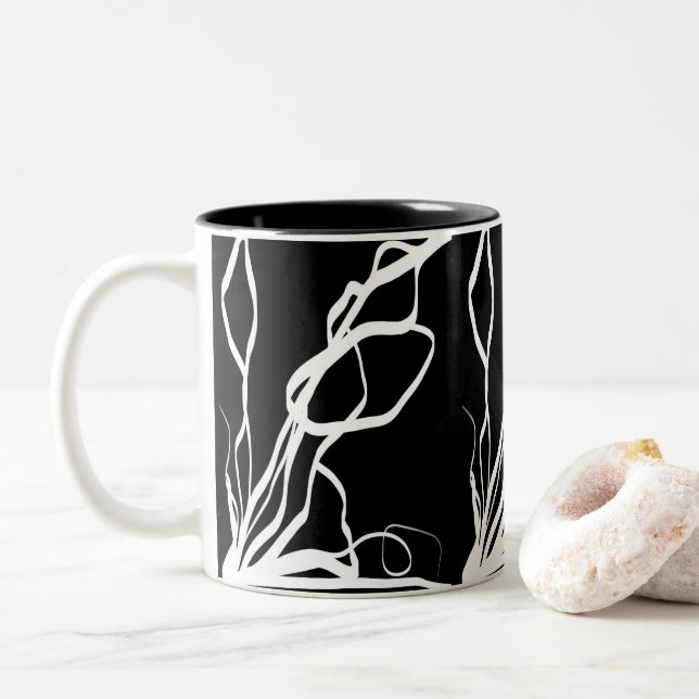 Taza Bicolor Bouquet Noir: Resumen en blanco y negro (Con donut)