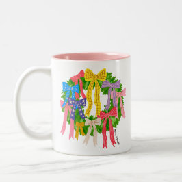 Taza Bicolor Bow Merry And Bright Navidad 