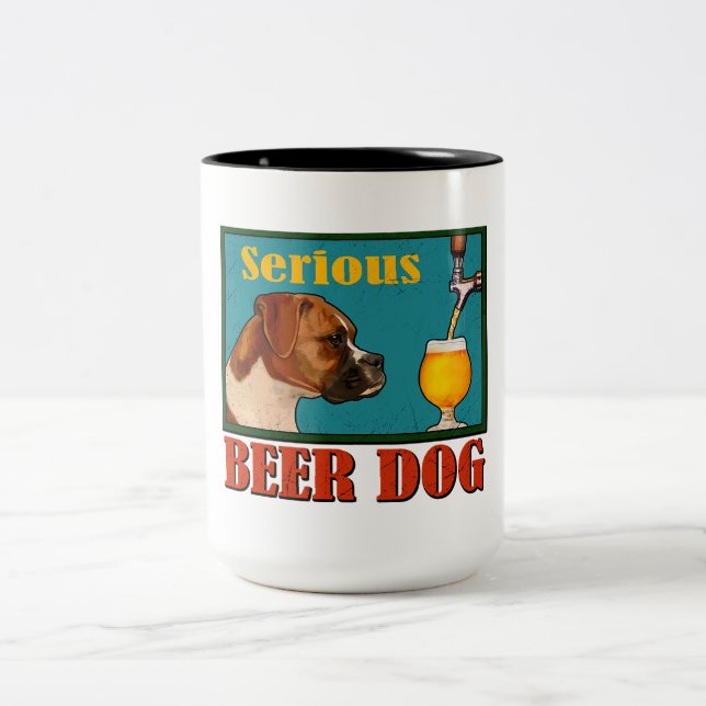 Taza Bicolor Boxer retro de cerveza serio (Centro)