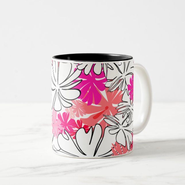 Taza Bicolor  Bright Pink Floral Mug  (Anverso derecho)