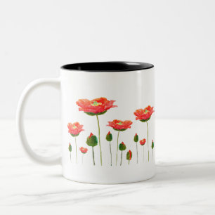 Taza Bicolor bright red poppies