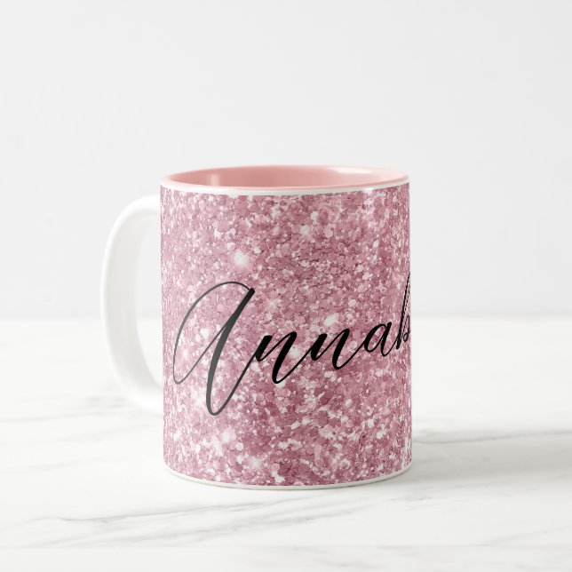 Taza Bicolor Brillante Glitter Rosa (Anverso izquierdo)